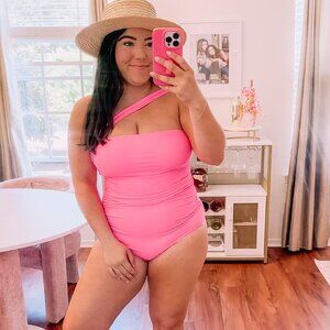 ASYMMETRICAL STRAP ONE PIECE IN ELECTRIC PINK BY PINK DESERT
